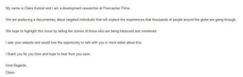 Email from FF Films