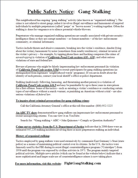 Gang Stalking Flyer