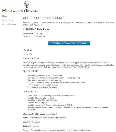 job ad for gang stalker